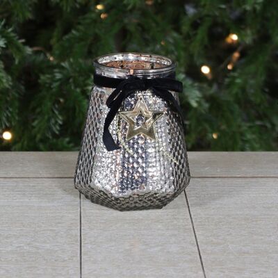 Glass lantern with conical star, 11 x 11 x 10 cm, black/gold, 714511