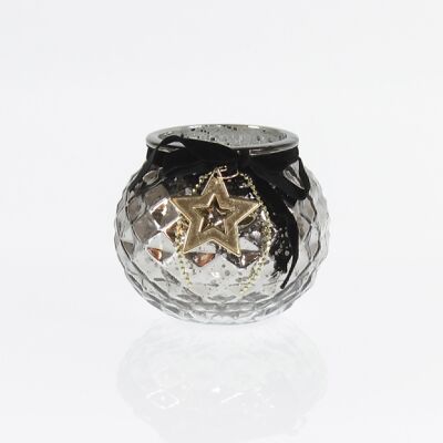 Farol esfera de cristal con estrella, 11 x 11 x 10 cm, negro/dorado, 714504