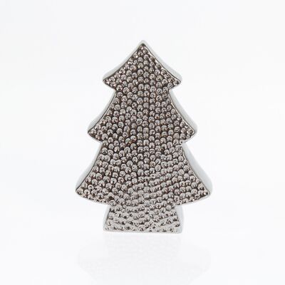 Porcelain fir tree to stand on, 13 x 6 x 18 cm, silver, 714290