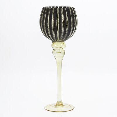 Copa de cristal rayado con pie, 13 x 13 x 35 cm, negro/dorado, 708978