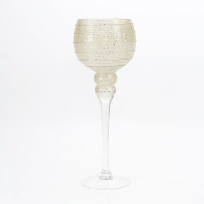 Copa de cristal rayada a pie, 13 x 13 x 35 cm, champán, 708954