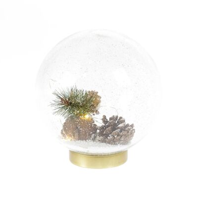 Decorative glass ball with LED and music, 17.8 x 17.8 x19.5cm, clear/gold, 708879