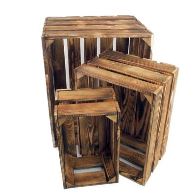 Juego de cajas de madera, 3 piezas, marrón, 50x40x30/40x30x22/32x20x16cm, 705212