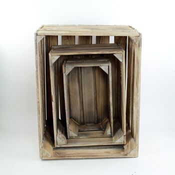 Coffret en bois, 3 pièces, blanchi à la chaux, 50x40x30/40x30x22/32x20x16cm, 705205 1