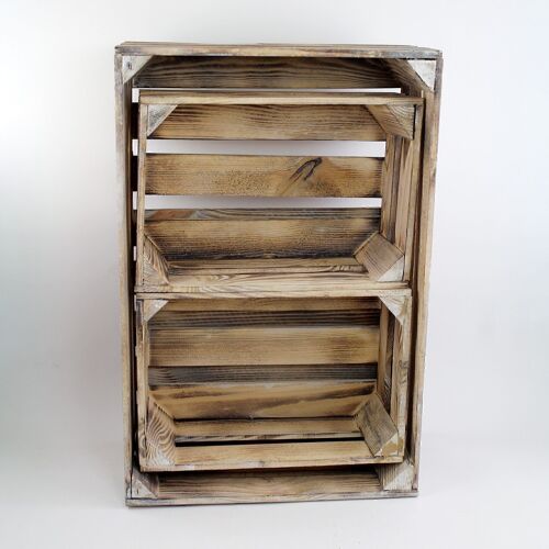 Holz-Kistenset 3--teilig 2 Größen, 60x40x20 u.37x26x15cm, gekalkt, 705175