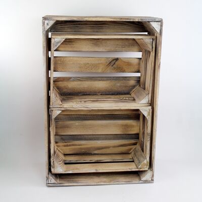 Juego de cajas de madera, 3 piezas, 2 tamaños, 60x40x20 y 37x26x15cm, blanqueadas, 705175