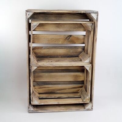 Coffret en bois, 3 pièces, 2 tailles, 60x40x20 et 37x26x15cm, blanchi à la chaux, 705175