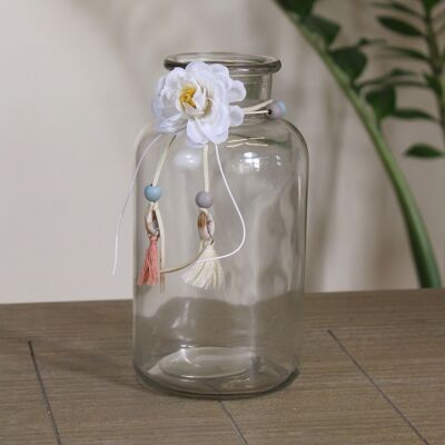 Botella de cristal decorativa decoración floral, 10x10x20cm, transparente, 704000