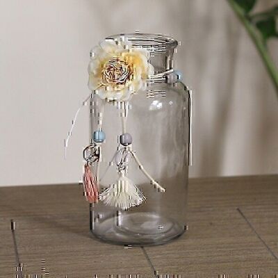 Bottiglia di vetro deco decoro floreale, 8x8x16,5 cm, trasparente, 703997
