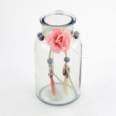 Botella de cristal decorativa decoración floral, 6,5x6,5x12,5cm, transparente, 703980