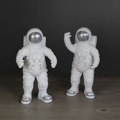Astronauta de poliéster de pie, 2 surtidas, 11x9x21cm, blanco/plata, 702037