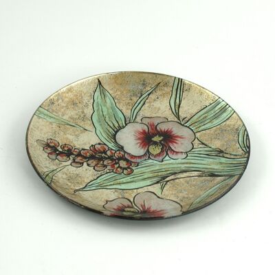 Glass plate round flower design, Ø 25 x 1.5 cm, pink, 701283