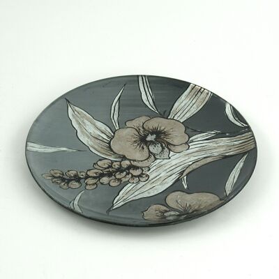 Glass plate round flower design, Ø 25 x 1.5 cm, grey, 701276