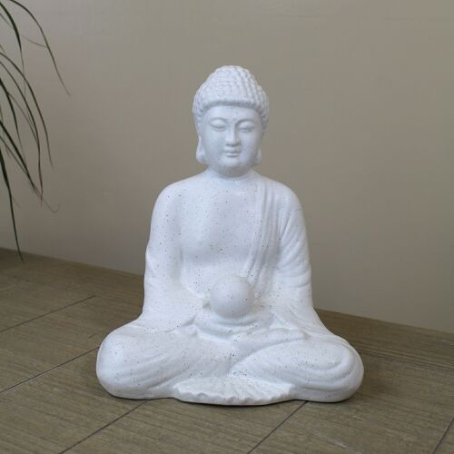 Porzellan-Buddha mit Kugel, 20x13,2x24,5cm, antik weiß, 701214