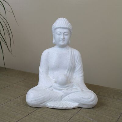 Buddha in porcellana con sfera, 20x13,2x24,5 cm, bianco antico, 701214