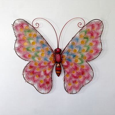 Suspension murale en métal papillon, 56 x 3 x 47,5 cm, rose, 698491