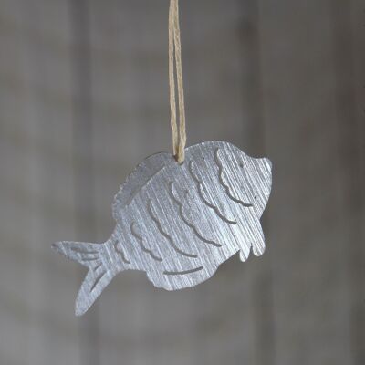 Metal hanger fish small, 6x3.5cm, antique silver, 697722