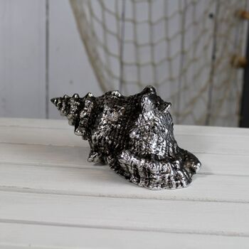 Coquillage en porcelaine, 14x9x8cm, argent antique, 697418 2