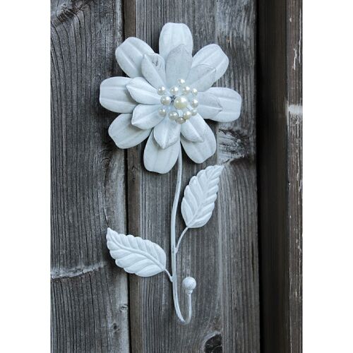 Metall-Wandhaken Blume, 18,5 x 8 x 38 cm weiß gewischt, 696091