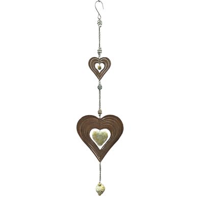 Metal chain with 2 hearts 3D, 19 x 75 cm, rust-colored, 689147