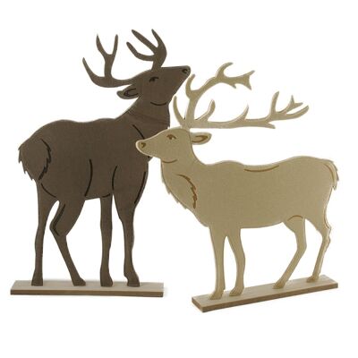 Decorative felt deer on foot, 2 assorted, 39 x 6.2 x 60 cm, beige/brown, 688829