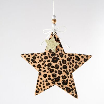 Estrella de madera para colgar con terciopelo Leo, 17,5 x 17,5 x 28 cm, marrón, 686849