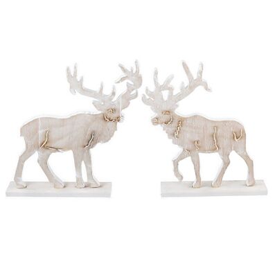 Wooden reindeer on foot, 2 assorted, 25 x 4.5 x 26 cm, white, 683336