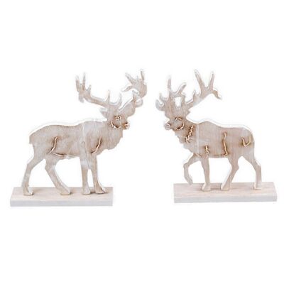 Wooden reindeer on foot, 2 assorted, 18 x 4.3 x 19 cm, white, 683329
