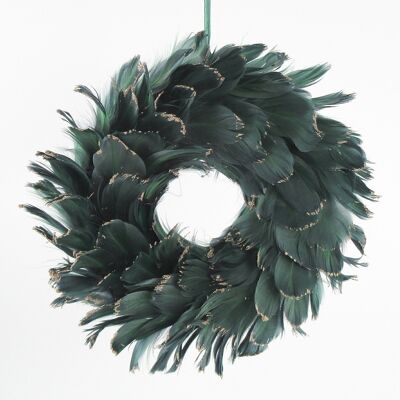 Decorative feather wreath, Ø 25 x 7 cm, green/gold, 679070