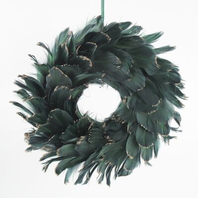 Couronne de plumes déco, Ø 25 x 7 cm, vert/or, 679070