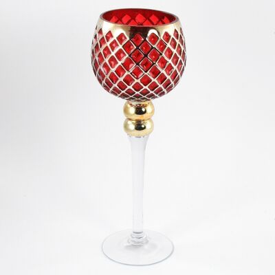 Checkered glass goblet, 13 x 13 x 35 cm, red/gold, 677199