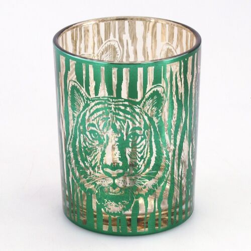 Glaswindlicht Tigerdesign, 10 x 10 x 12,5 cm, grün/gold, 670787