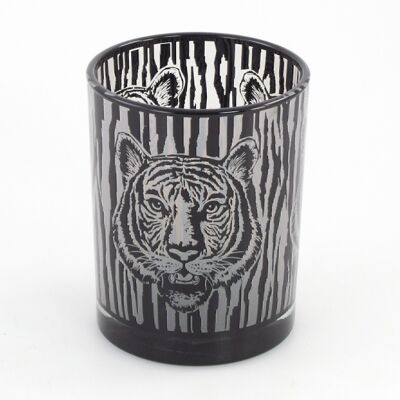 Glass lantern tiger design, 10 x 10 x 12.5 cm, black, 670763