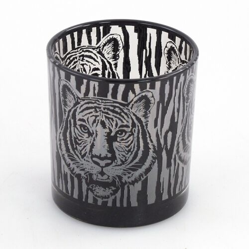 Teelichtglas Tigerdesign, 8 x 8 x 8,8 cm, schwarz, 670732