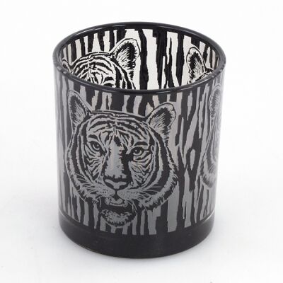 Photophore en verre design tigre, 8 x 8 x 8,8 cm, noir, 670732