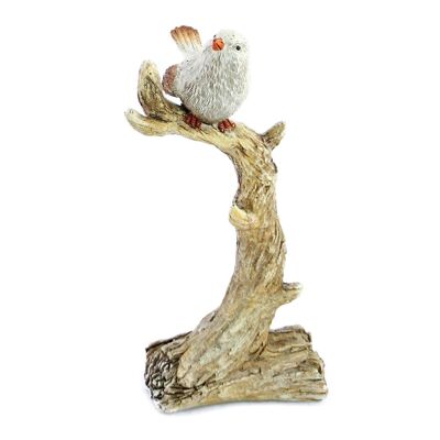 Pájaro de poliéster posado sobre tronco, 8,5 x 5,5 x 17,5 cm, beige, 663130