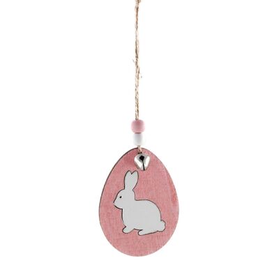 Wooden hanging egg with rabbit, 5.7 x 19 cm, pink, 662102