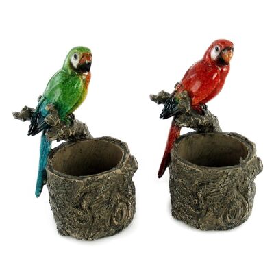 Poly parrot with flower pot, 13 x 10 x 11 cm, green/red, 661754