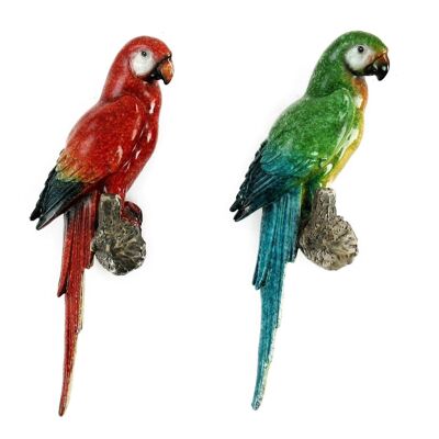 Poly parrot on branch to hang, 8.5 x 7.5 x 24.5 cm, green/red, 661730