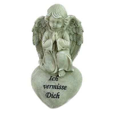 Poly ange priant sur coeur, 10 x 8,5 x 18 cm, gris pierre, 661532