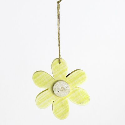 Fleur déco en bois à suspendre, 11 x 11 cm, jaune, 660856