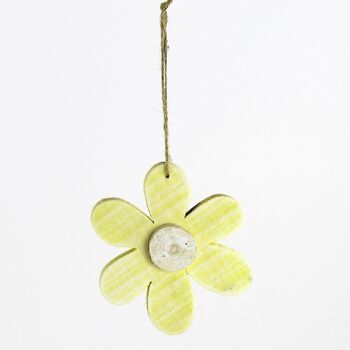 Fleur déco en bois à suspendre, 11 x 11 cm, jaune, 660856 1