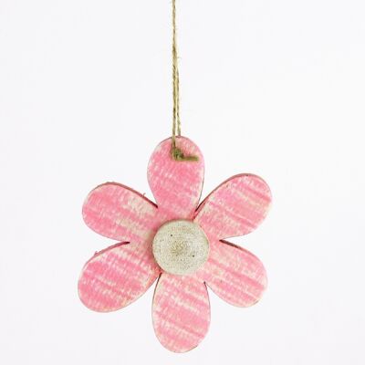 Decorative wooden flower to hang, 11 x 11 cm, pink, 660825