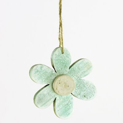 Decorative wooden flower to hang, 9 x 9 cm, mint, 660818