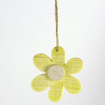 Fleur déco en bois à suspendre, 9 x 9 cm, jaune, 660801