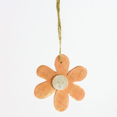 Fleur déco en bois à suspendre, 9 x 9 cm, abricot, 660795
