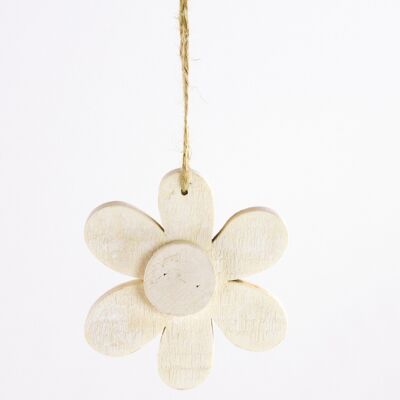 Decorative wooden flower for hanging, 9 x 9 cm, white, 660788