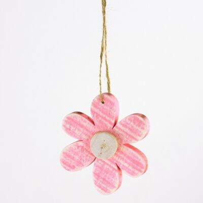 Decorative wooden flower to hang, 9 x 9 cm, pink, 660771