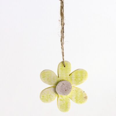 Decorative wooden flower to hang, 7.5 x 7.5 cm, yellow, 660757