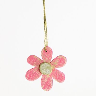 Decorative wooden flower to hang, 7.5 x 7.5 cm, pink, 660726